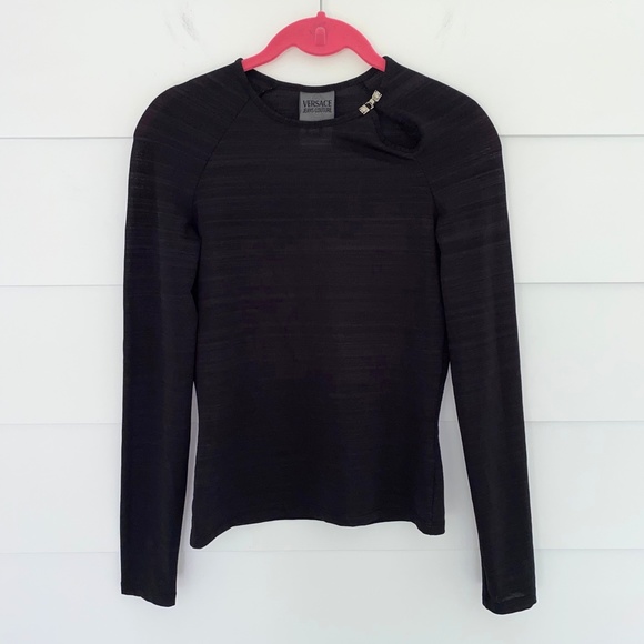 Vintage Versace Jeans Couture Black Semi-Sheer Keyhole Top XS - Picture 3 of 12
